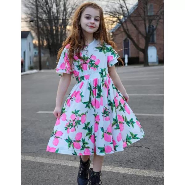 Arshiner Girl's Casual Dress Summer Scoop Neck Short Sleeve Flowy Print and Plain Sundress for Kids 4-14Y