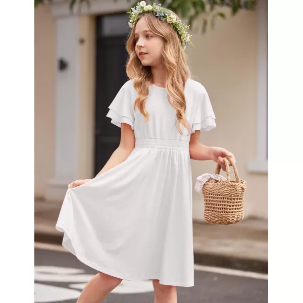Arshiner Girl's Casual Dress Summer Scoop Neck Short Sleeve Flowy Print and Plain Sundress for Kids 4-14Y