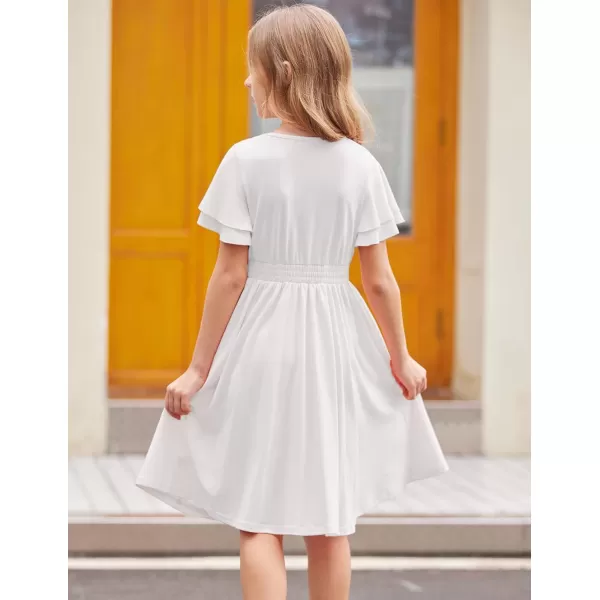 Arshiner Girl's Casual Dress Summer Scoop Neck Short Sleeve Flowy Print and Plain Sundress for Kids 4-14Y