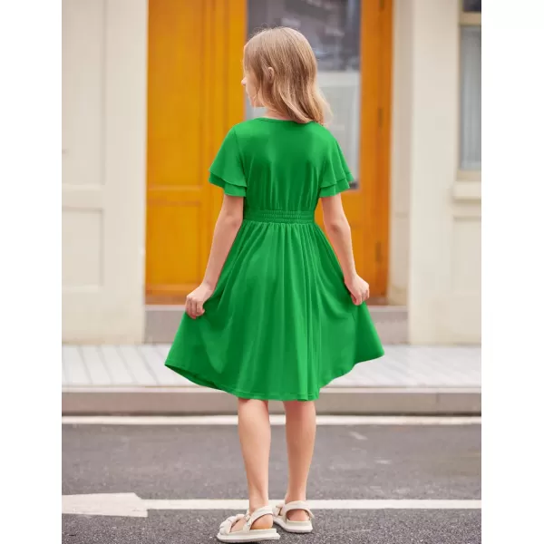 Arshiner Girl's Casual Dress Summer Scoop Neck Short Sleeve Flowy Print and Plain Sundress for Kids 4-14Y