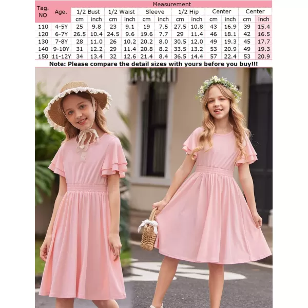 Arshiner Girl's Casual Dress Summer Scoop Neck Short Sleeve Flowy Print and Plain Sundress for Kids 4-14Y