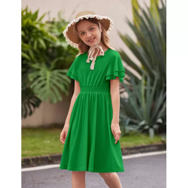 Arshiner Girl's Casual Dress Summer Scoop Neck Short Sleeve Flowy Print and Plain Sundress for Kids 4-14Y