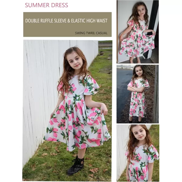 Arshiner Girl's Casual Dress Summer Scoop Neck Short Sleeve Flowy Print and Plain Sundress for Kids 4-14Y