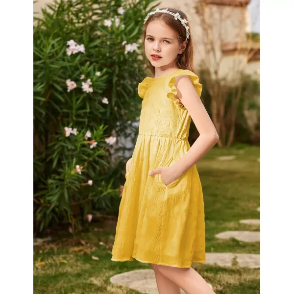 Arshiner Girls Dress Casual Ruffle Sleeveless A Line Summer Dresses with Pockets 4-12 Years