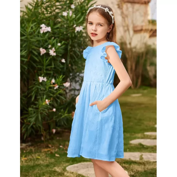 Arshiner Girls Dress Casual Ruffle Sleeveless A Line Summer Dresses with Pockets 4-12 Years