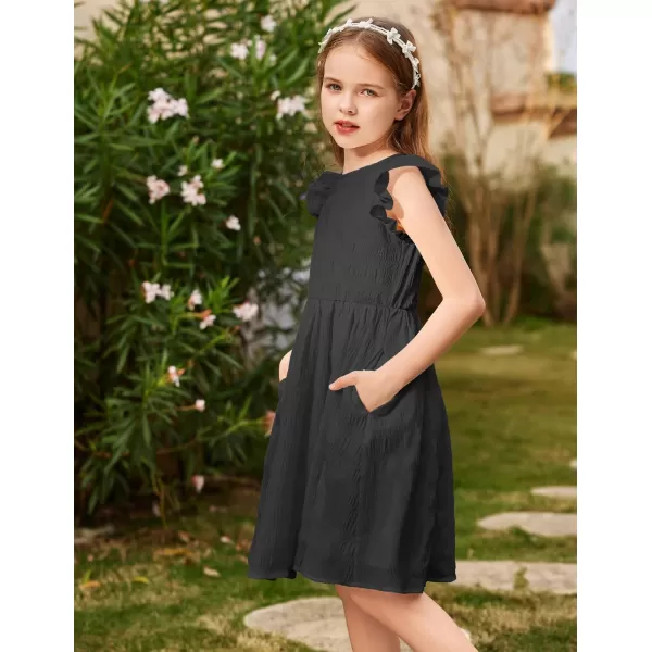 Arshiner Girls Dress Casual Ruffle Sleeveless A Line Summer Dresses with Pockets 4-12 Years