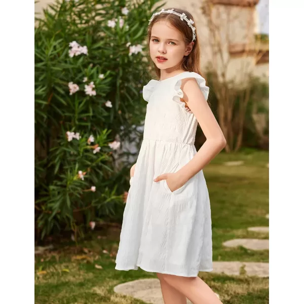 Arshiner Girls Dress Casual Ruffle Sleeveless A Line Summer Dresses with Pockets 4-12 Years