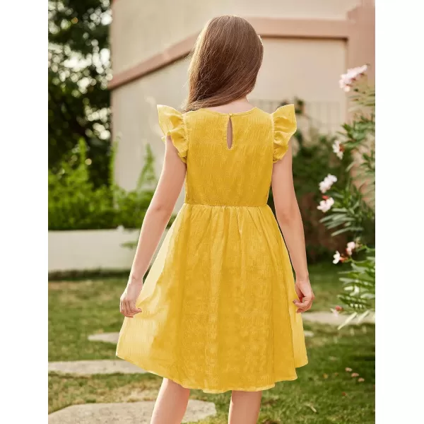 Arshiner Girls Dress Casual Ruffle Sleeveless A Line Summer Dresses with Pockets 4-12 Years