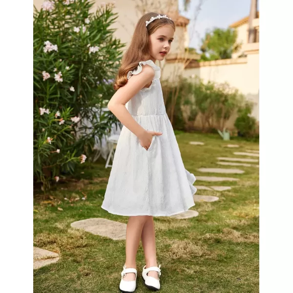 Arshiner Girls Dress Casual Ruffle Sleeveless A Line Summer Dresses with Pockets 4-12 Years