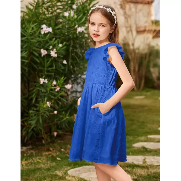 Arshiner Girls Dress Casual Ruffle Sleeveless A Line Summer Dresses with Pockets 4-12 Years