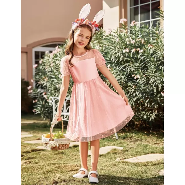 Arshiner Girls Dress Contrast Mesh Puffy Short Sleeve A Line Casual Party Dress 3-12 Years