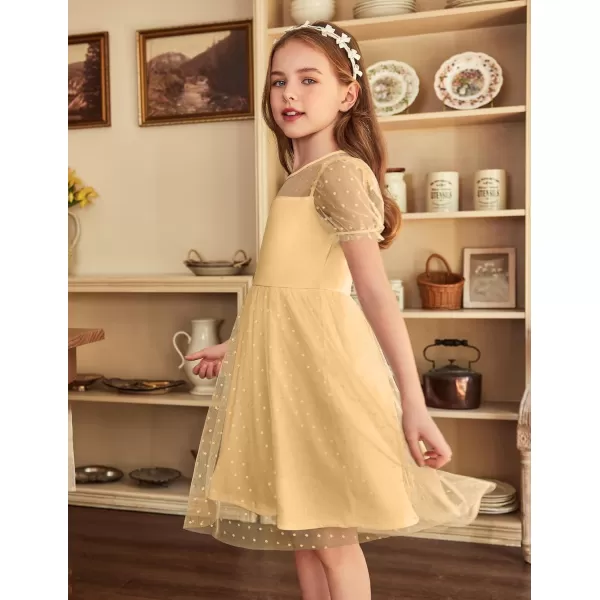 Arshiner Girls Dress Contrast Mesh Puffy Short Sleeve A Line Casual Party Dress 3-12 Years
