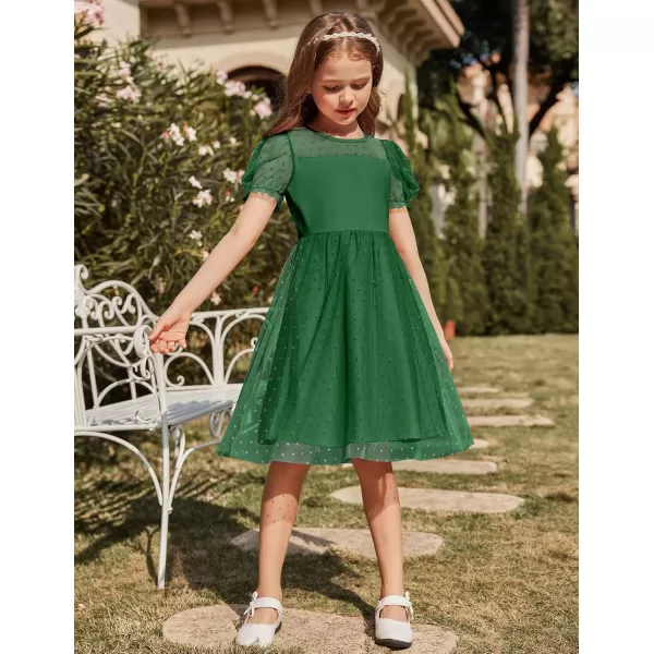 Arshiner Girls Dress Contrast Mesh Puffy Short Sleeve A Line Casual Party Dress 3-12 Years