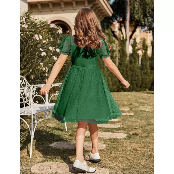 Arshiner Girls Dress Contrast Mesh Puffy Short Sleeve A Line Casual Party Dress 3-12 Years