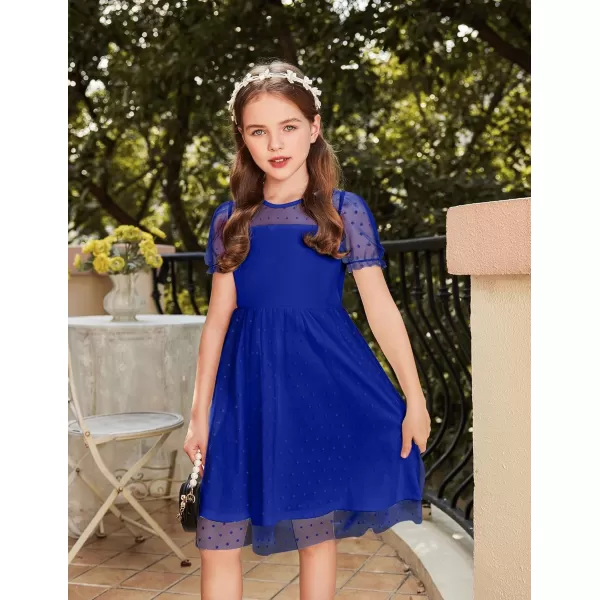 Arshiner Girls Dress Contrast Mesh Puffy Short Sleeve A Line Casual Party Dress 3-12 Years