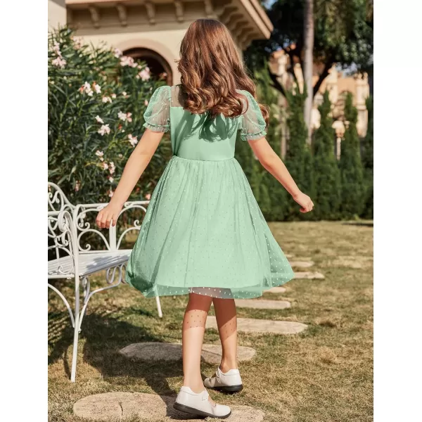 Arshiner Girls Dress Contrast Mesh Puffy Short Sleeve A Line Casual Party Dress 3-12 Years