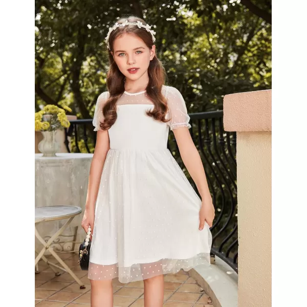 Arshiner Girls Dress Contrast Mesh Puffy Short Sleeve A Line Casual Party Dress 3-12 Years