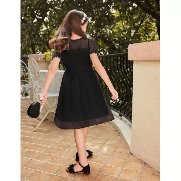 Arshiner Girls Dress Contrast Mesh Puffy Short Sleeve A Line Casual Party Dress 3-12 Years