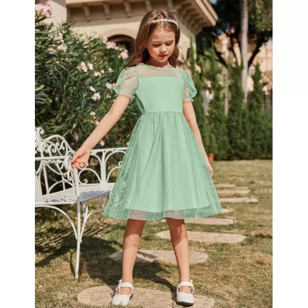 Arshiner Girls Dress Contrast Mesh Puffy Short Sleeve A Line Casual Party Dress 3-12 Years
