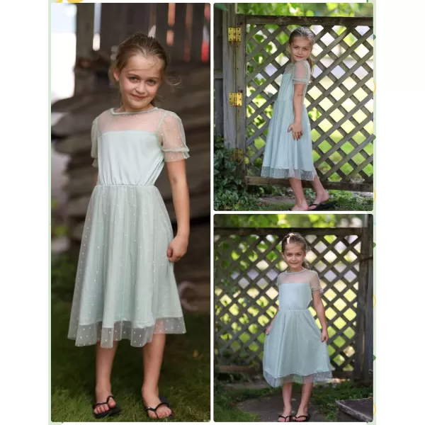 Arshiner Girls Dress Contrast Mesh Puffy Short Sleeve A Line Casual Party Dress 3-12 Years