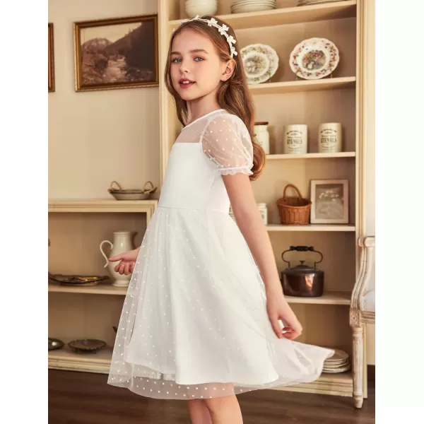Arshiner Girls Dress Contrast Mesh Puffy Short Sleeve A Line Casual Party Dress 3-12 Years