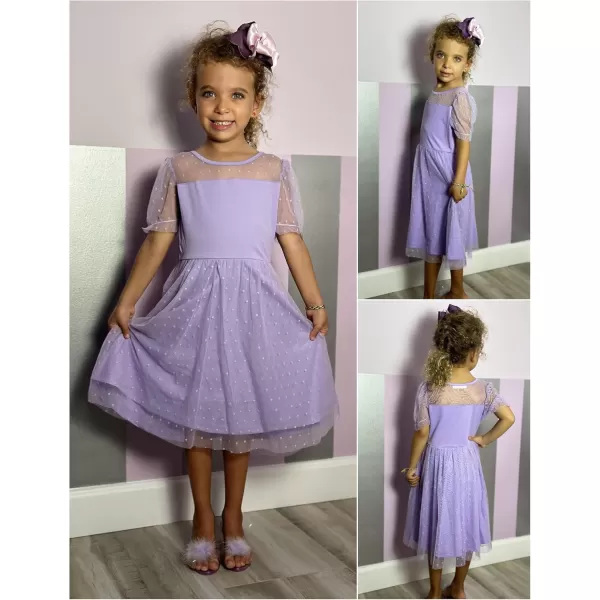 Arshiner Girls Dress Contrast Mesh Puffy Short Sleeve A Line Casual Party Dress 3-12 Years