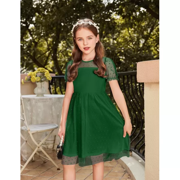 Arshiner Girls Dress Contrast Mesh Puffy Short Sleeve A Line Casual Party Dress 3-12 Years