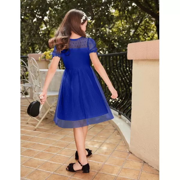 Arshiner Girls Dress Contrast Mesh Puffy Short Sleeve A Line Casual Party Dress 3-12 Years