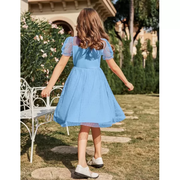 Arshiner Girls Dress Contrast Mesh Puffy Short Sleeve A Line Casual Party Dress 3-12 Years