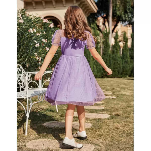 Arshiner Girls Dress Contrast Mesh Puffy Short Sleeve A Line Casual Party Dress 3-12 Years