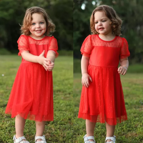 Arshiner Girls Dress Contrast Mesh Puffy Short Sleeve A Line Casual Party Dress 3-12 Years
