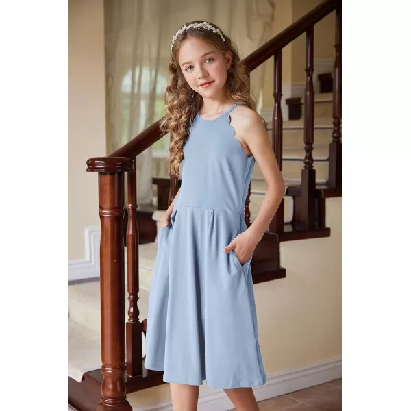 Arshiner Girls' Dress Halter Neck Summer Sundress Sleeveless Elegant A-line Pockets Party Dress