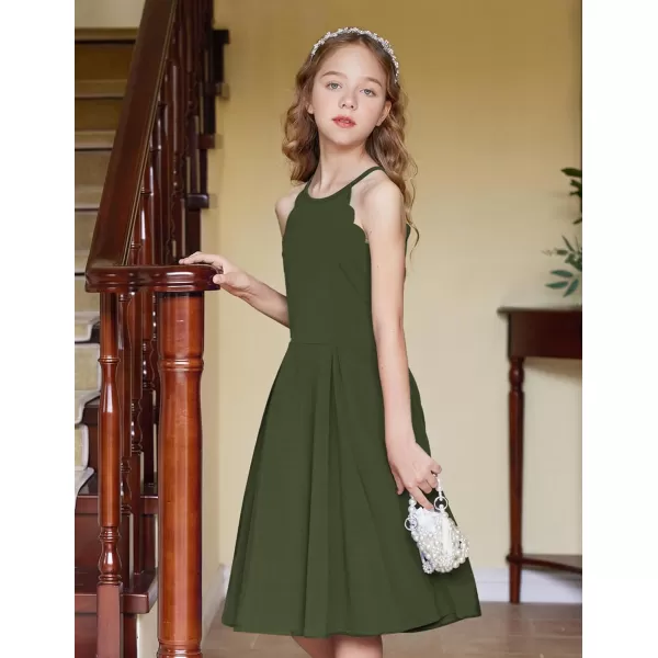 Arshiner Girls' Dress Halter Neck Summer Sundress Sleeveless Elegant A-line Pockets Party Dress