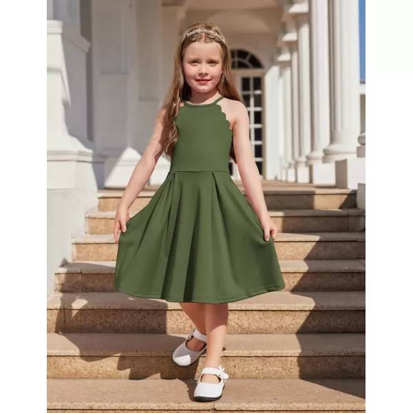 Arshiner Girls' Dress Halter Neck Summer Sundress Sleeveless Elegant A-line Pockets Party Dress