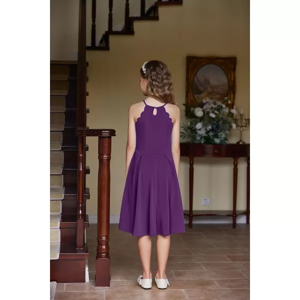 Arshiner Girls' Dress Halter Neck Summer Sundress Sleeveless Elegant A-line Pockets Party Dress
