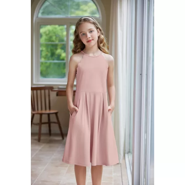 Arshiner Girls' Dress Halter Neck Summer Sundress Sleeveless Elegant A-line Pockets Party Dress