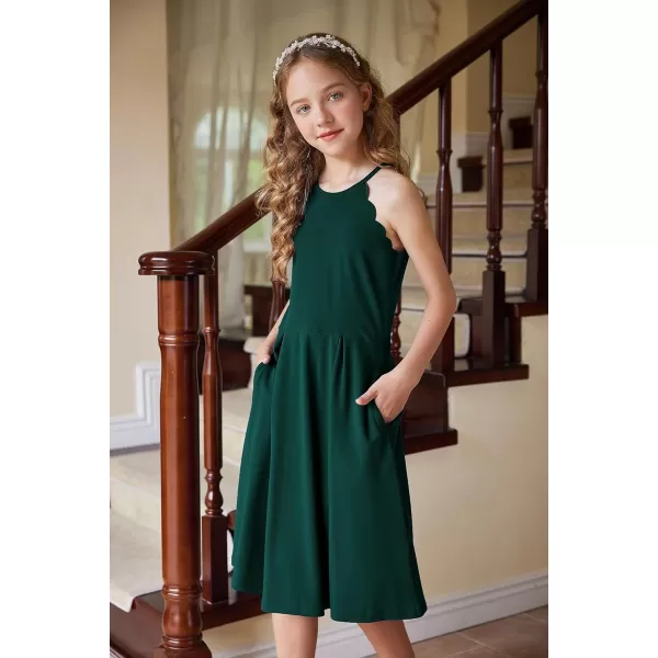Arshiner Girls' Dress Halter Neck Summer Sundress Sleeveless Elegant A-line Pockets Party Dress
