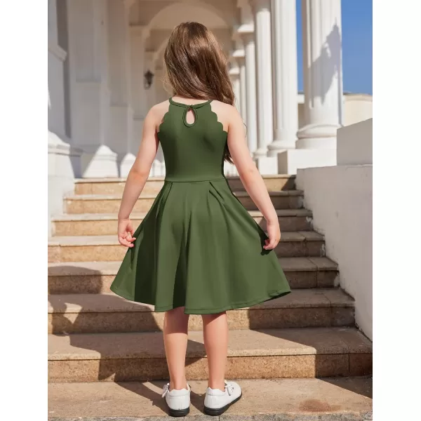 Arshiner Girls' Dress Halter Neck Summer Sundress Sleeveless Elegant A-line Pockets Party Dress