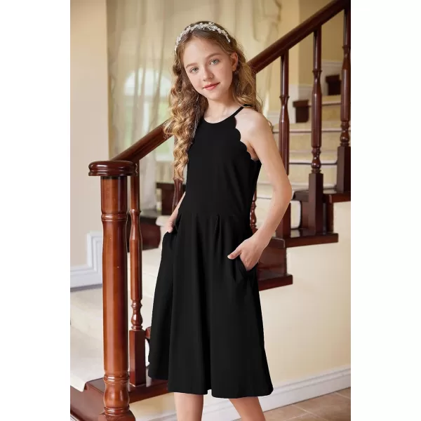 Arshiner Girls' Dress Halter Neck Summer Sundress Sleeveless Elegant A-line Pockets Party Dress