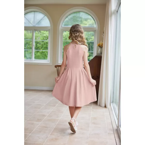 Arshiner Girls' Dress Halter Neck Summer Sundress Sleeveless Elegant A-line Pockets Party Dress