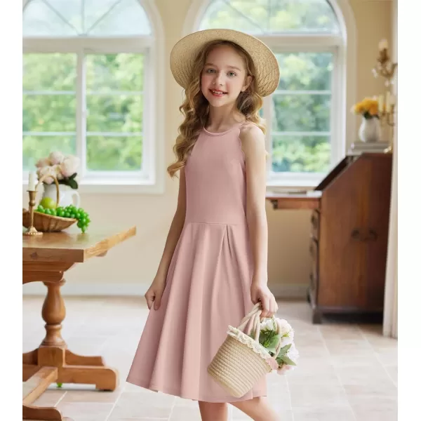 Arshiner Girls' Dress Halter Neck Summer Sundress Sleeveless Elegant A-line Pockets Party Dress