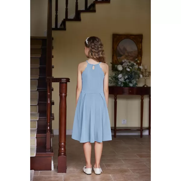 Arshiner Girls' Dress Halter Neck Summer Sundress Sleeveless Elegant A-line Pockets Party Dress