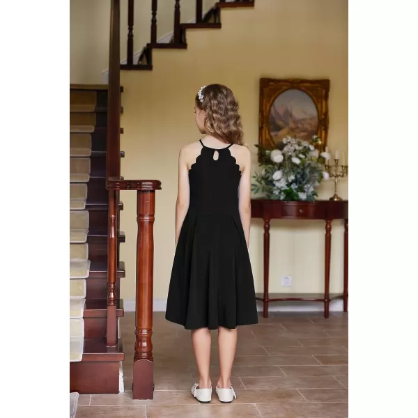 Arshiner Girls' Dress Halter Neck Summer Sundress Sleeveless Elegant A-line Pockets Party Dress