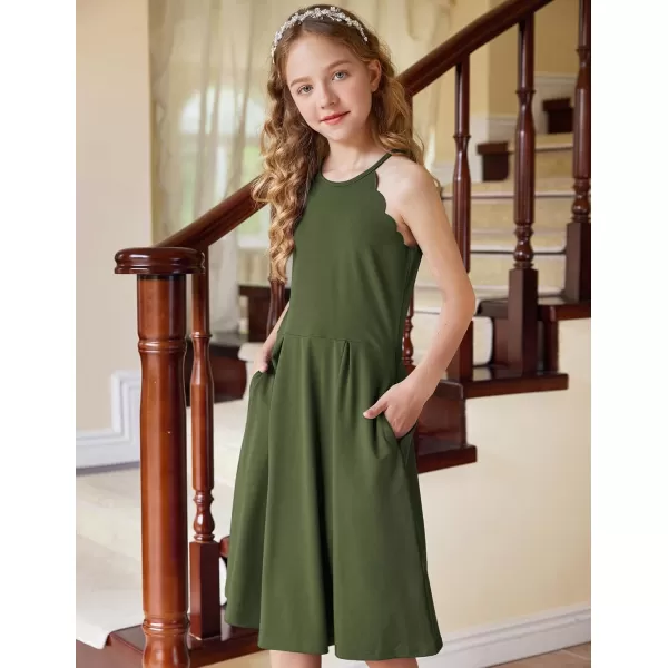 Arshiner Girls' Dress Halter Neck Summer Sundress Sleeveless Elegant A-line Pockets Party Dress