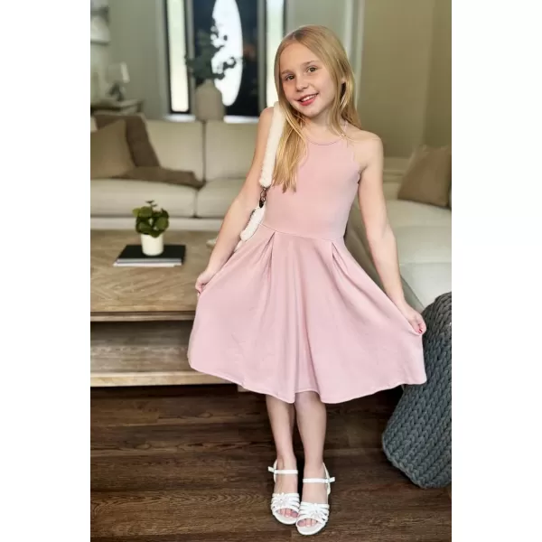 Arshiner Girls' Dress Halter Neck Summer Sundress Sleeveless Elegant A-line Pockets Party Dress