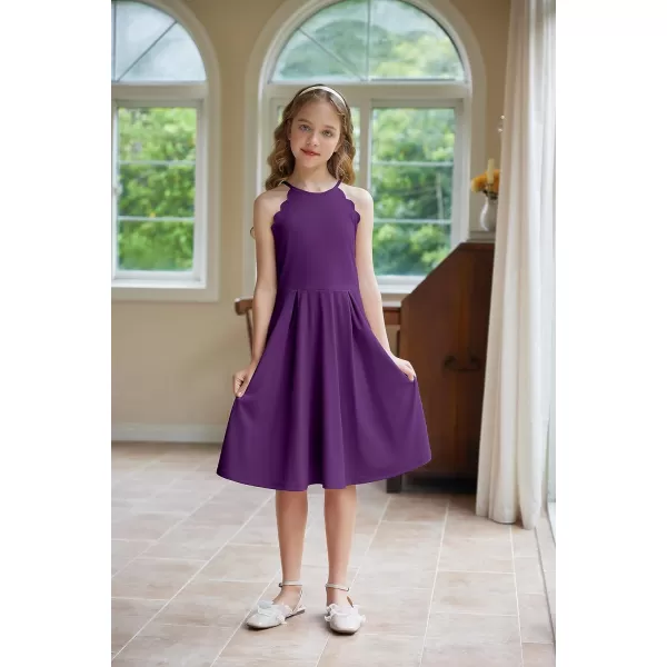 Arshiner Girls' Dress Halter Neck Summer Sundress Sleeveless Elegant A-line Pockets Party Dress
