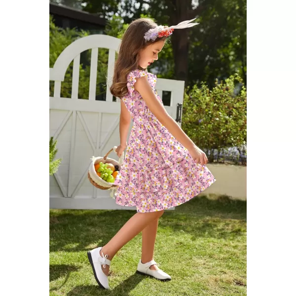 Arshiner Girls Dresses Flutter Sleeve A-Line Sundress Casual Summer Tiered Swing Midi Pocket Dress