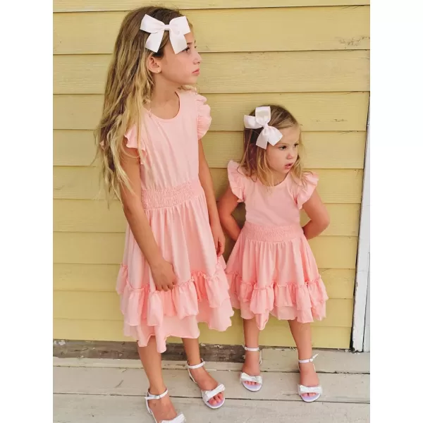 Arshiner Girls Dresses Flutter Sleeve A-Line Sundress Casual Summer Tiered Swing Midi Pocket Dress