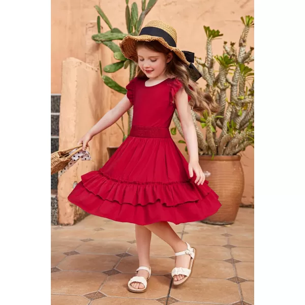 Arshiner Girls Dresses Flutter Sleeve A-Line Sundress Casual Summer Tiered Swing Midi Pocket Dress