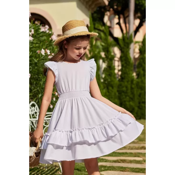 Arshiner Girls Dresses Flutter Sleeve A-Line Sundress Casual Summer Tiered Swing Midi Pocket Dress